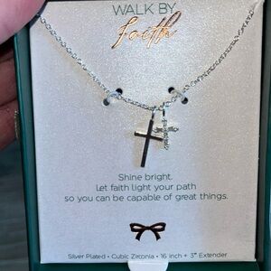 Star cross silver tone neclace